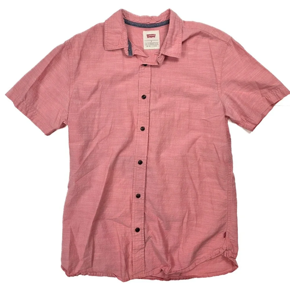 Levi's Pink Chambray Button Up Short Sleeve Shirt‎ Men's Size Small